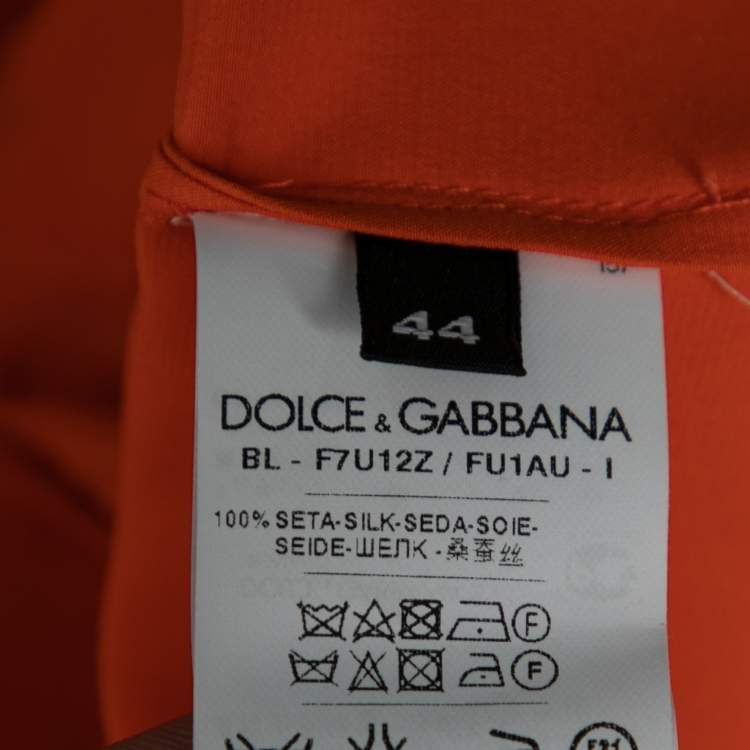Pre Owned Dolce & Gabbana Orange Silk Lemon Crystal Applique Embellished Top M