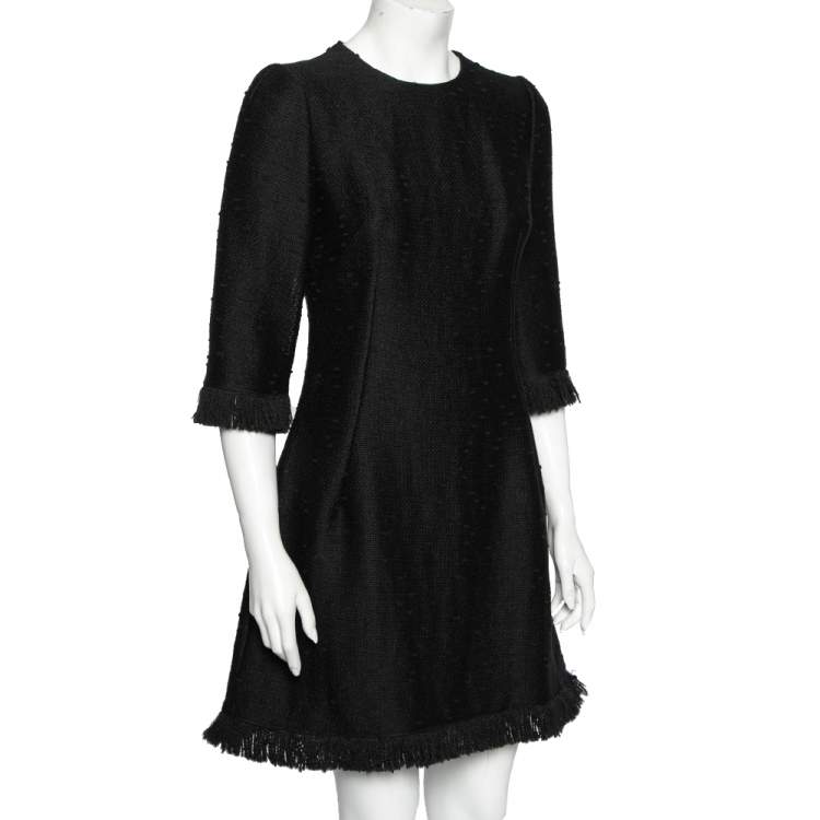 Pre Owned Dolce & Gabbana Black Boucle Fringed Mini Dress M