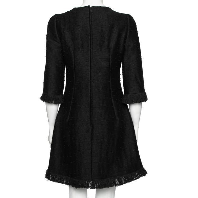 Pre Owned Dolce & Gabbana Black Boucle Fringed Mini Dress M