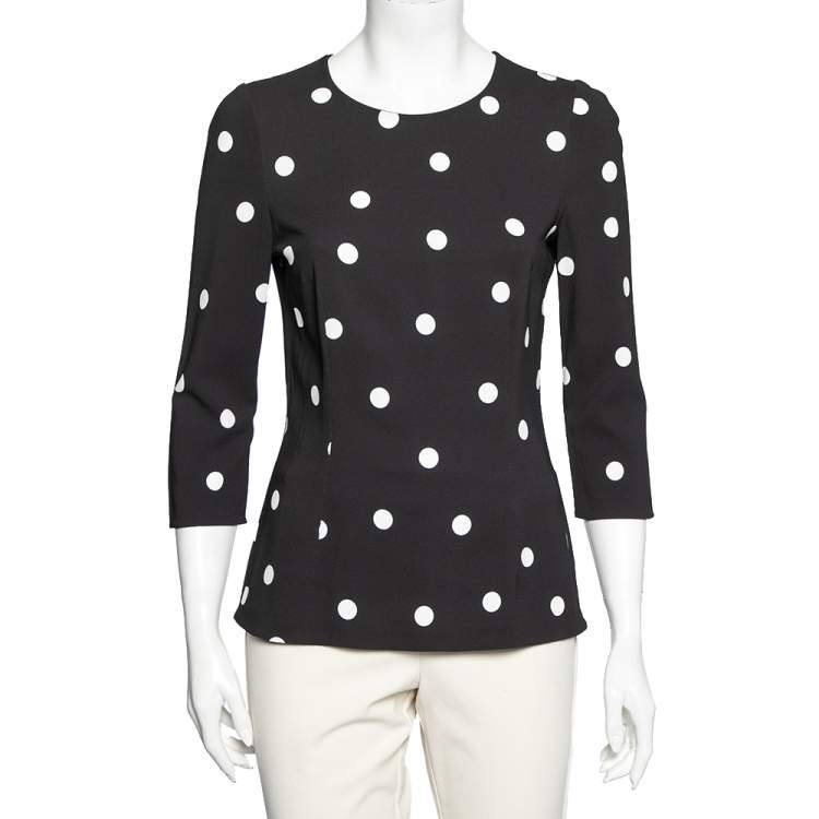 مملوكة مسبقًا Dolce & Gabbana Black Polka Dotted Crepe Fitted Waist Top M