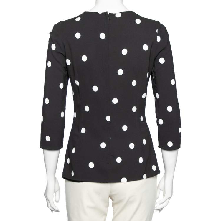 مملوكة مسبقًا Dolce & Gabbana Black Polka Dotted Crepe Fitted Waist Top M