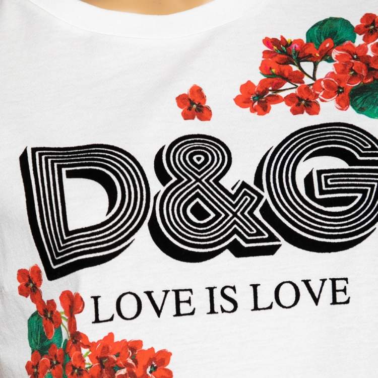 Pre Owned Dolce & Gabbana White Cotton Flocked Logo Detailed T-Shirt M