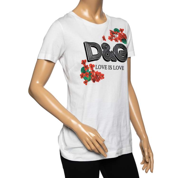 Pre Owned Dolce & Gabbana White Cotton Flocked Logo Detailed T-Shirt M