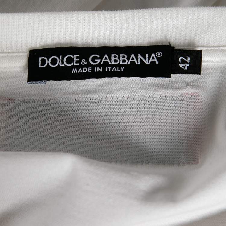 Pre Owned Dolce & Gabbana White Cotton Flocked Logo Detailed T-Shirt M