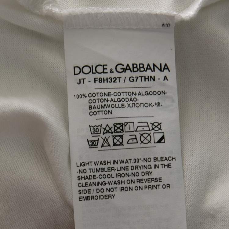 Pre Owned Dolce & Gabbana White Cotton Flocked Logo Detailed T-Shirt M