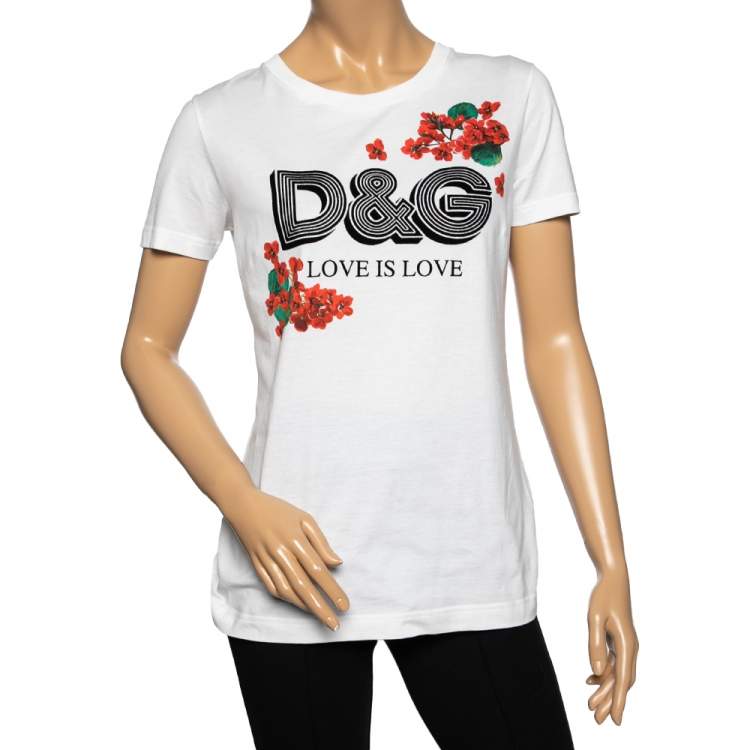 Dolce & Gabbana White Cotton Flocked Logo Detailed T-Shirt M