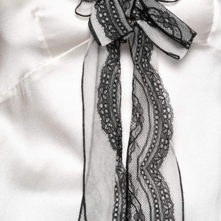 Pre Owned Dolce & Gabbana White Silk Ruffle Lace Trimmed Sleeveless Top M