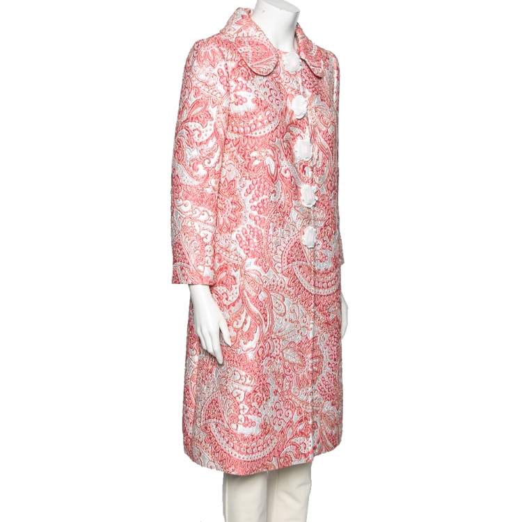 Pre Owned Dolce & Gabbana Pink & Silver Brocade Button Front Coat M