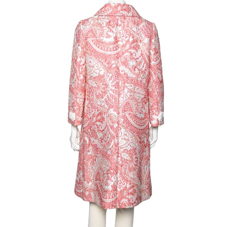 Pre Owned Dolce & Gabbana Pink & Silver Brocade Button Front Coat M