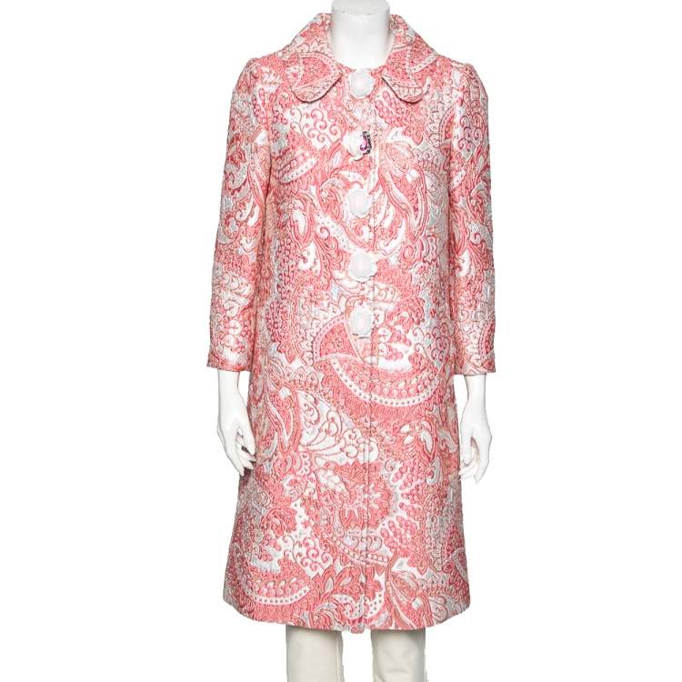 Pre Owned Dolce & Gabbana Pink & Silver Brocade Button Front Coat M