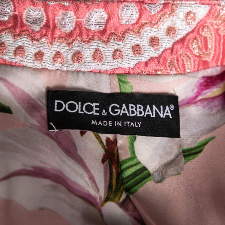 Pre Owned Dolce & Gabbana Pink & Silver Brocade Button Front Coat M