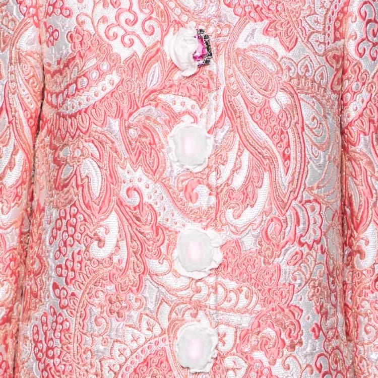 Pre Owned Dolce & Gabbana Pink & Silver Brocade Button Front Coat M