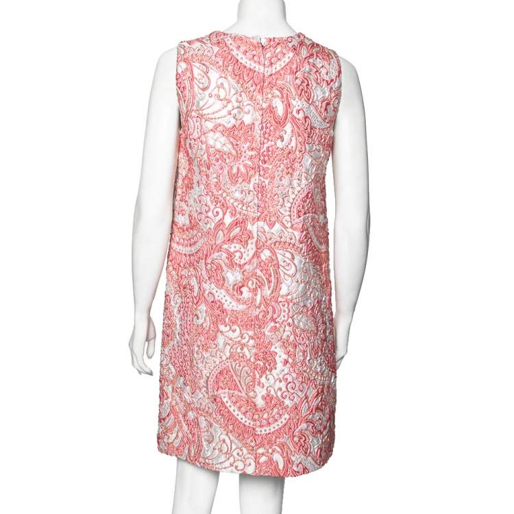 Pre Owned Dolce & Gabbana Pink & Silver Brocade Sleeveless Dress M