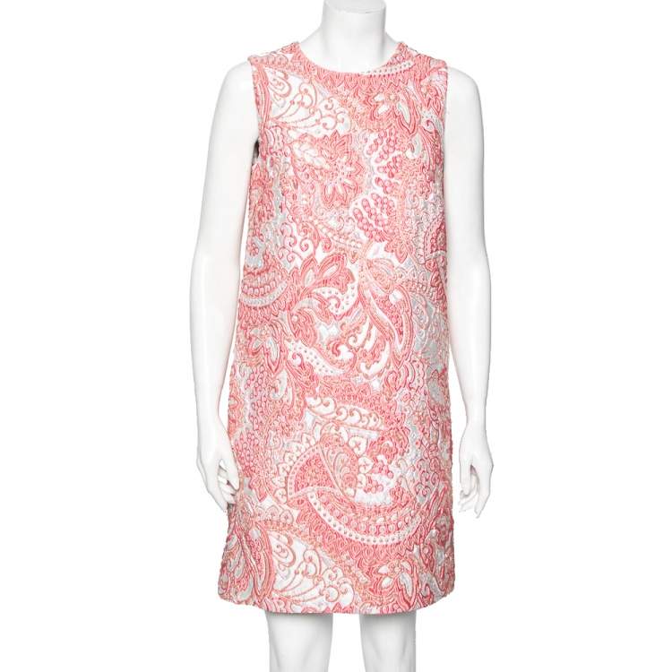 Pre Owned Dolce & Gabbana Pink & Silver Brocade Sleeveless Dress M