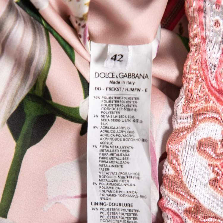 Pre Owned Dolce & Gabbana Pink & Silver Brocade Sleeveless Dress M