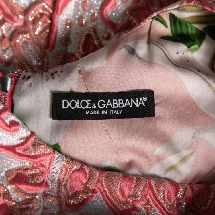 Pre Owned Dolce & Gabbana Pink & Silver Brocade Sleeveless Dress M