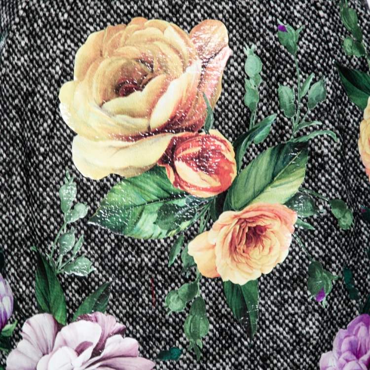 Pre Owned Dolce & Gabbana Monochrome Knit Floral Laser Cut Pencil Skirt M