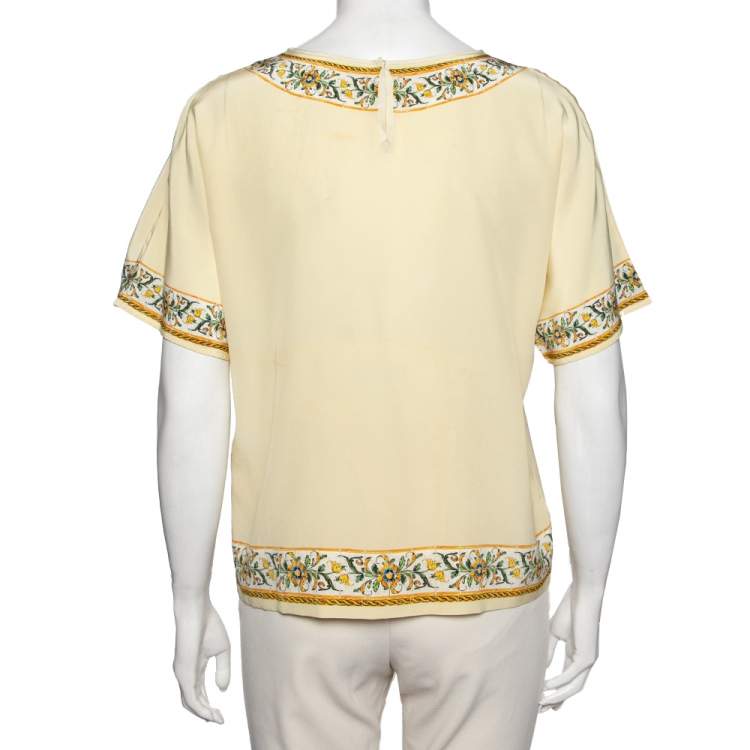 Pre Owned Dolce & Gabbana Yellow Lemon Printed Silk Top M
