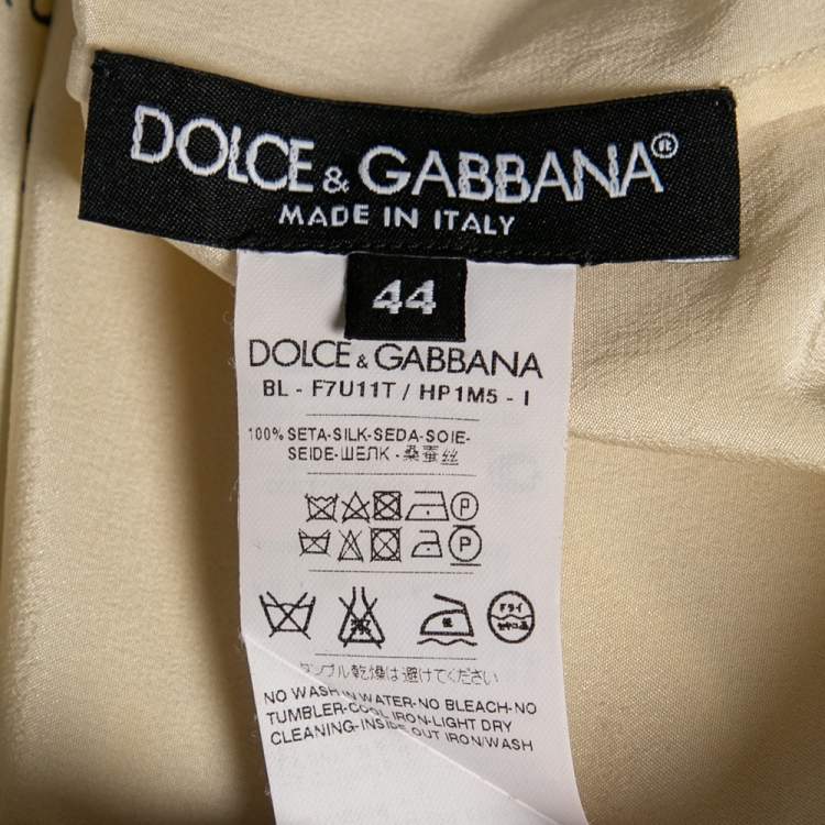 Pre Owned Dolce & Gabbana Yellow Lemon Printed Silk Top M