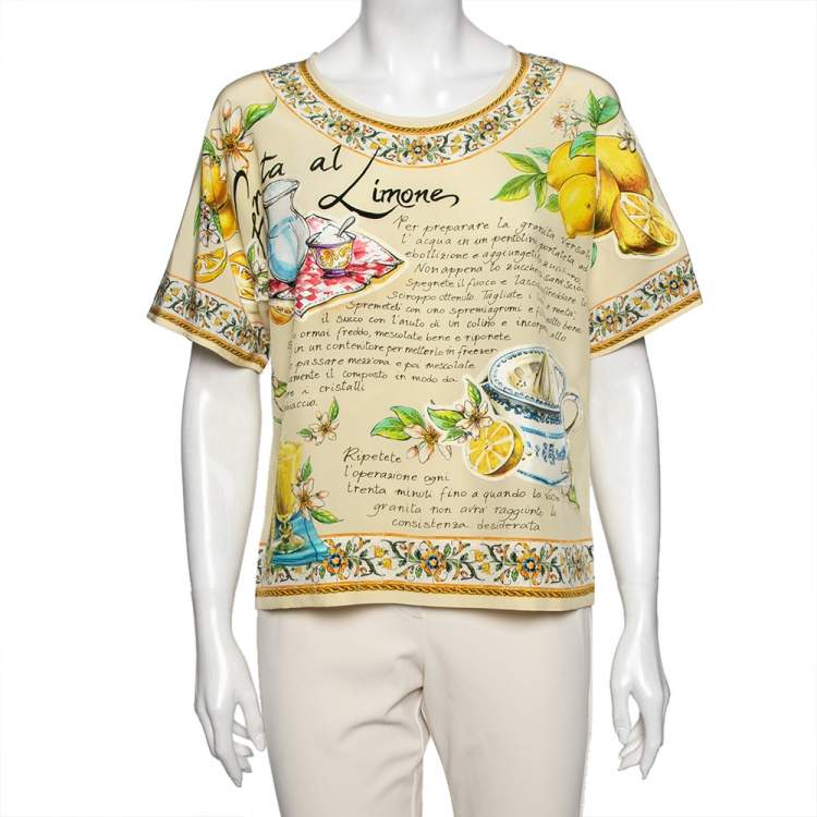 Pre Owned Dolce & Gabbana Yellow Lemon Printed Silk Top M