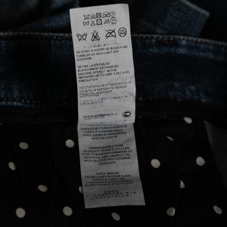 Pre Owned Dolce & Gabbana Blue Denim Lemon and Floral Applique Skirt L