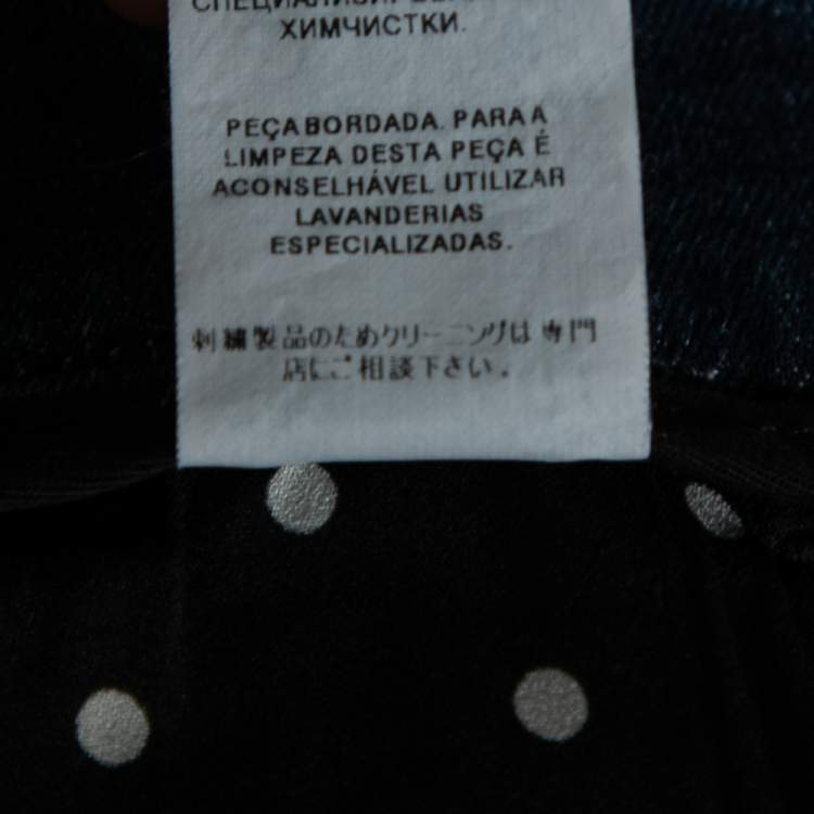 Pre Owned Dolce & Gabbana Blue Denim Lemon and Floral Applique Skirt L