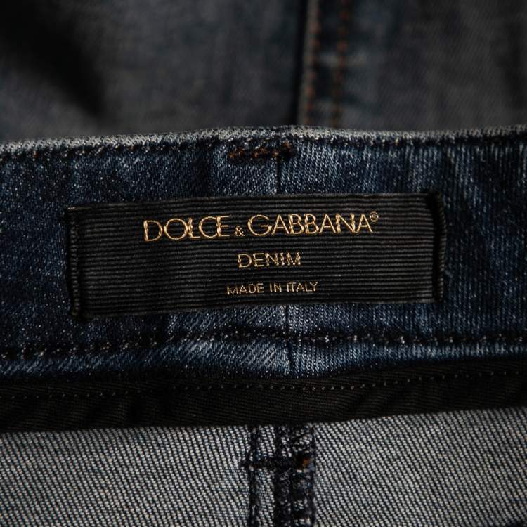 Pre Owned Dolce & Gabbana Blue Denim Lemon and Floral Applique Skirt L