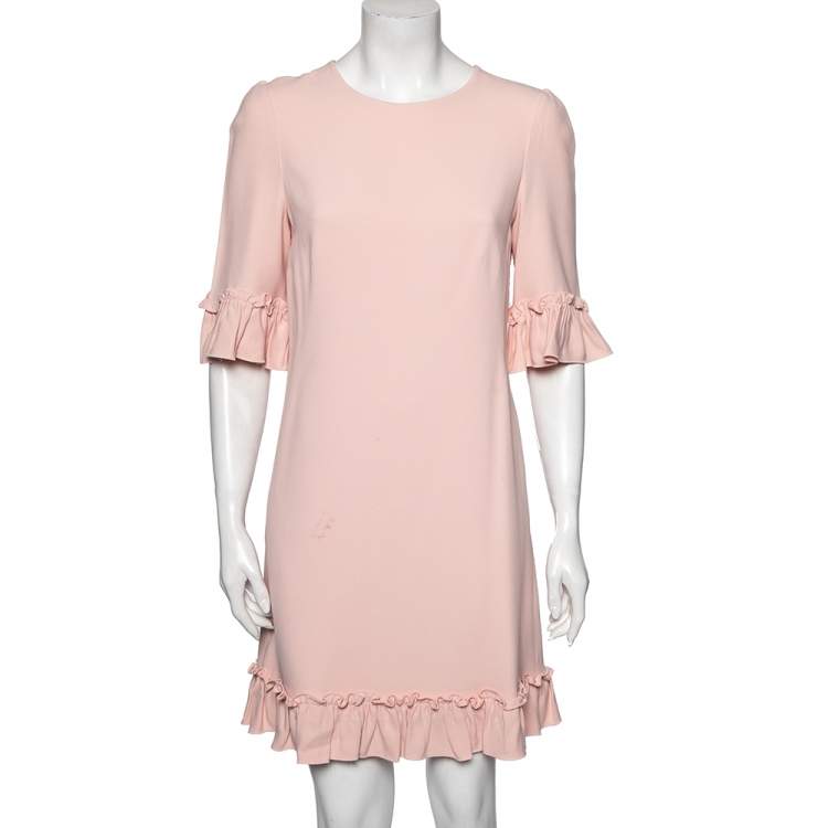 Pre Owned Dolce & Gabbana Pink Crepe Ruffled Shift Dress M