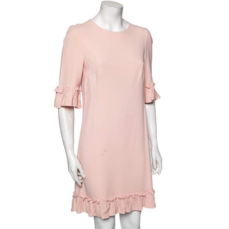 Pre Owned Dolce & Gabbana Pink Crepe Ruffled Shift Dress M