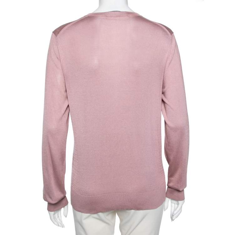 Pre Owned Dolce & Gabbana Pink Knit Floral Applique Long Sleeve Cardigan M