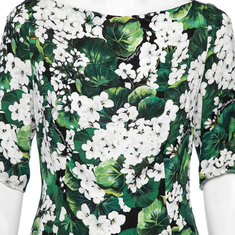Pre Owned Dolce & Gabbana Exclusive Green Hydrangea Printed Silk Top L