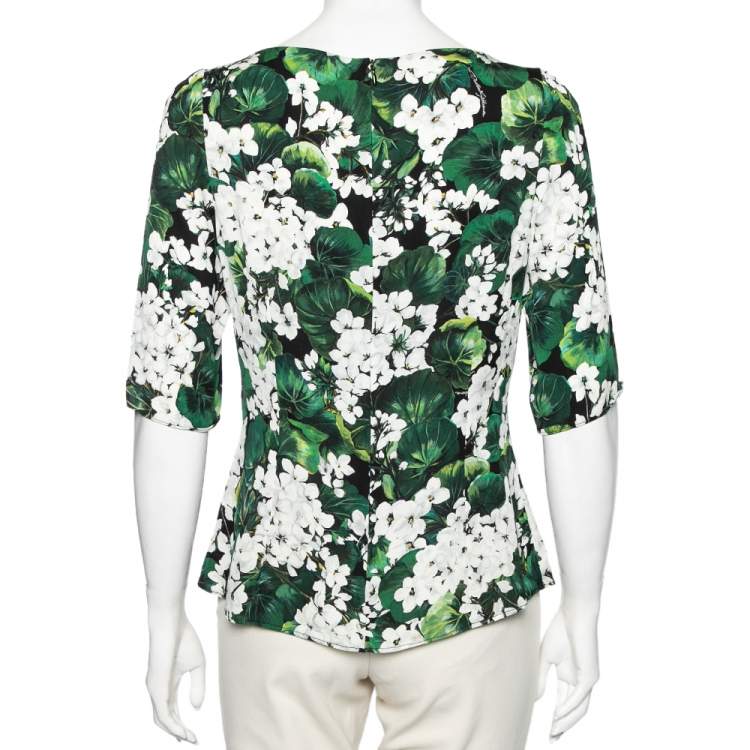 Pre Owned Dolce & Gabbana Exclusive Green Hydrangea Printed Silk Top L