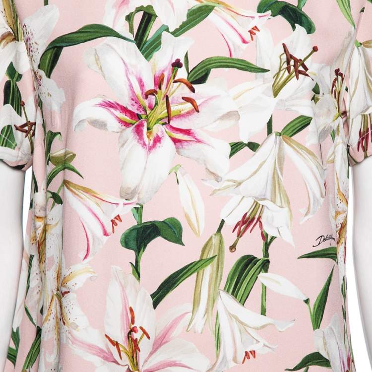 مملوكة مسبقًا Dolce & Gabbana Pink Lily Printed Crepe Top M