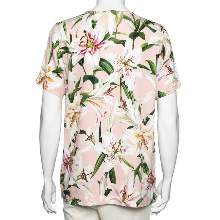مملوكة مسبقًا Dolce & Gabbana Pink Lily Printed Crepe Top M