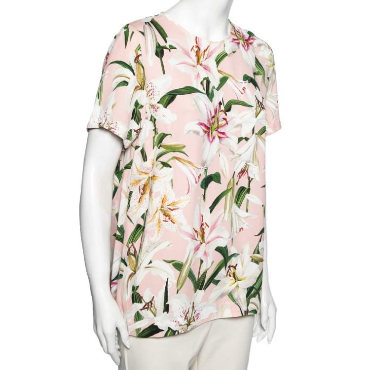 مملوكة مسبقًا Dolce & Gabbana Pink Lily Printed Crepe Top M