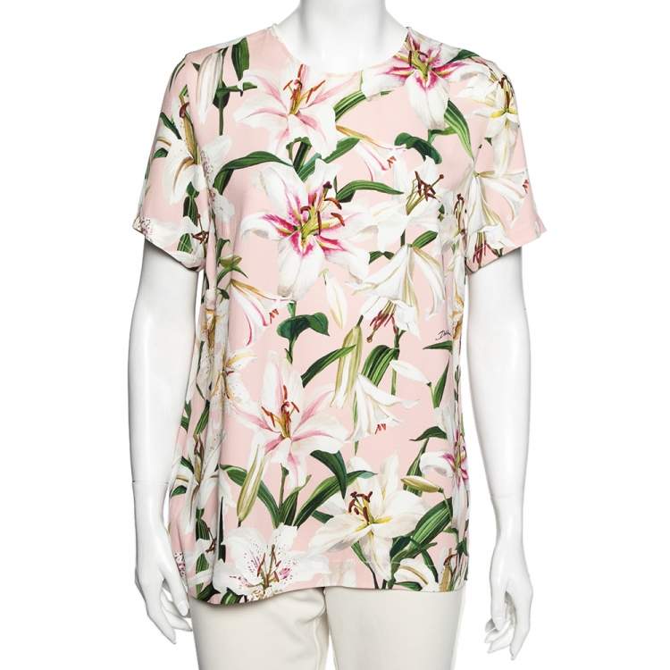 مملوكة مسبقًا Dolce & Gabbana Pink Lily Printed Crepe Top M