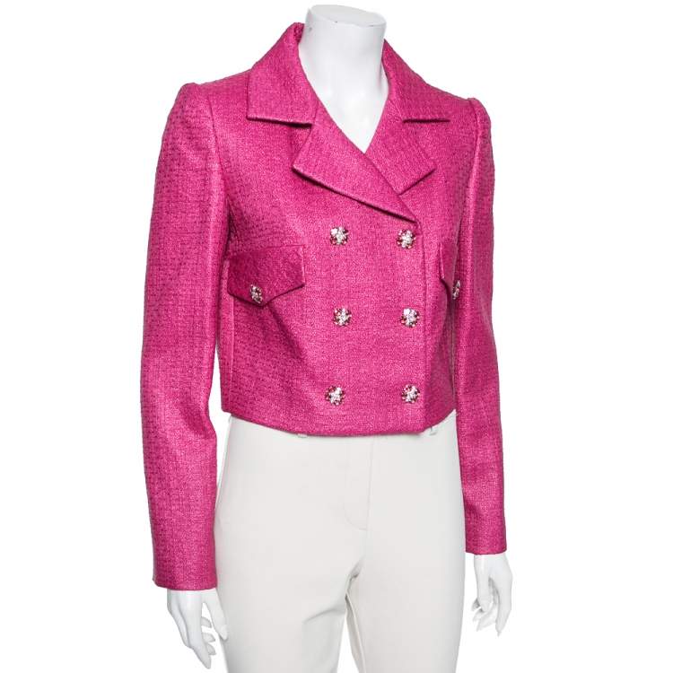Pre Owned Dolce & Gabbana Pink Synthetic Double Breasted Cropped Blazer M