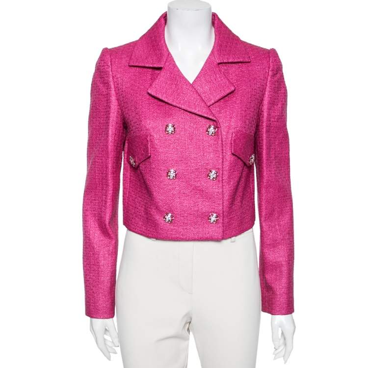 Pre Owned Dolce & Gabbana Pink Synthetic Double Breasted Cropped Blazer M