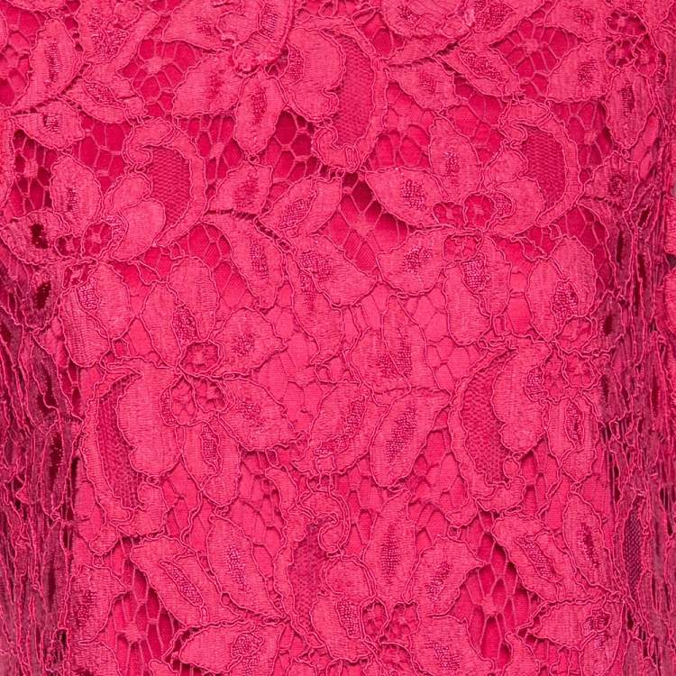 Pre Owned Dolce & Gabbana Pink Floral Lace Crew Neck Short Sleeve Dress M