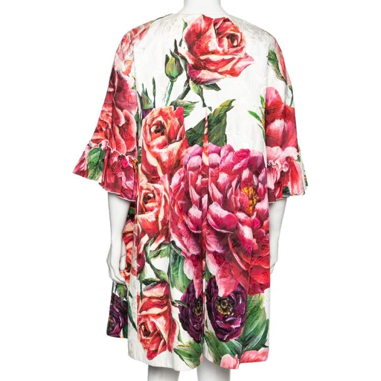 Pre Owned Dolce & Gabbana Multicolored Peony Printed Jacquard Embellished Coat M