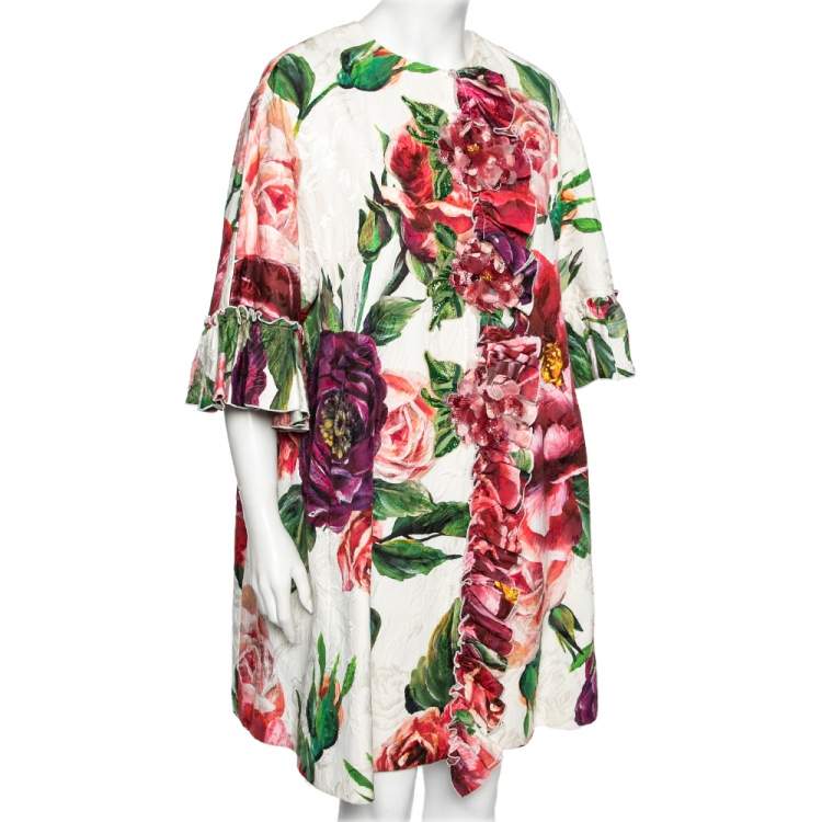 Pre Owned Dolce & Gabbana Multicolored Peony Printed Jacquard Embellished Coat M