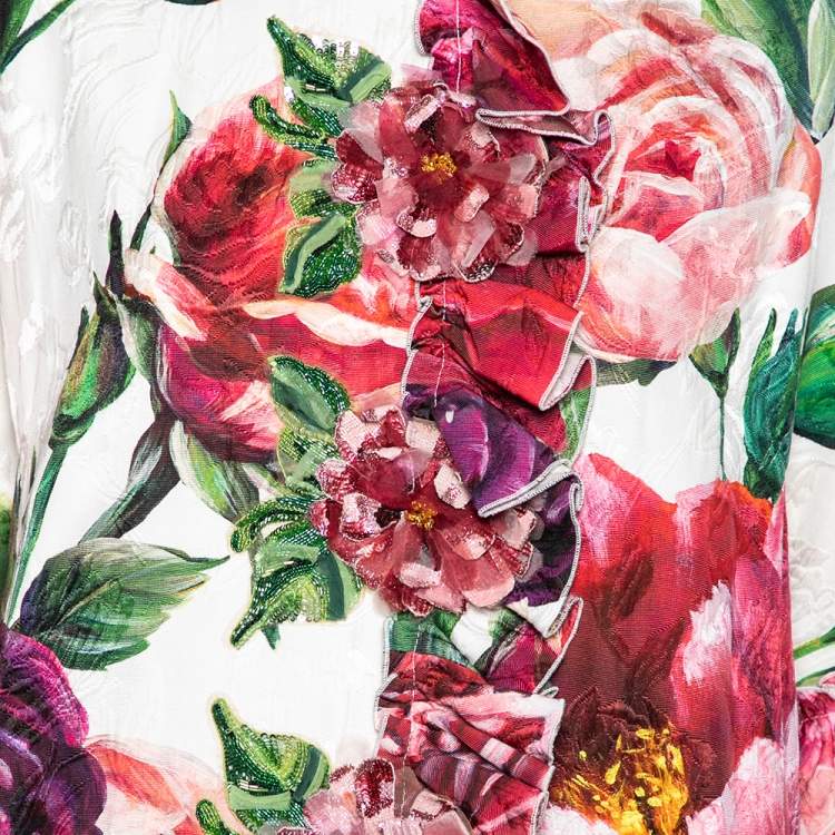 Pre Owned Dolce & Gabbana Multicolored Peony Printed Jacquard Embellished Coat M