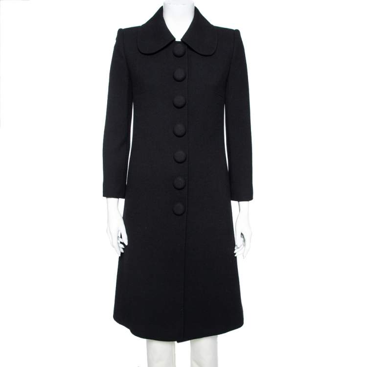 Pre Owned Dolce & Gabbana Black Textured Wool Button Front Coat M