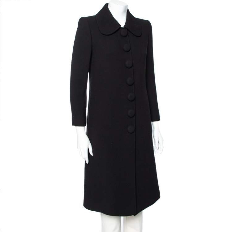 Pre Owned Dolce & Gabbana Black Textured Wool Button Front Coat M