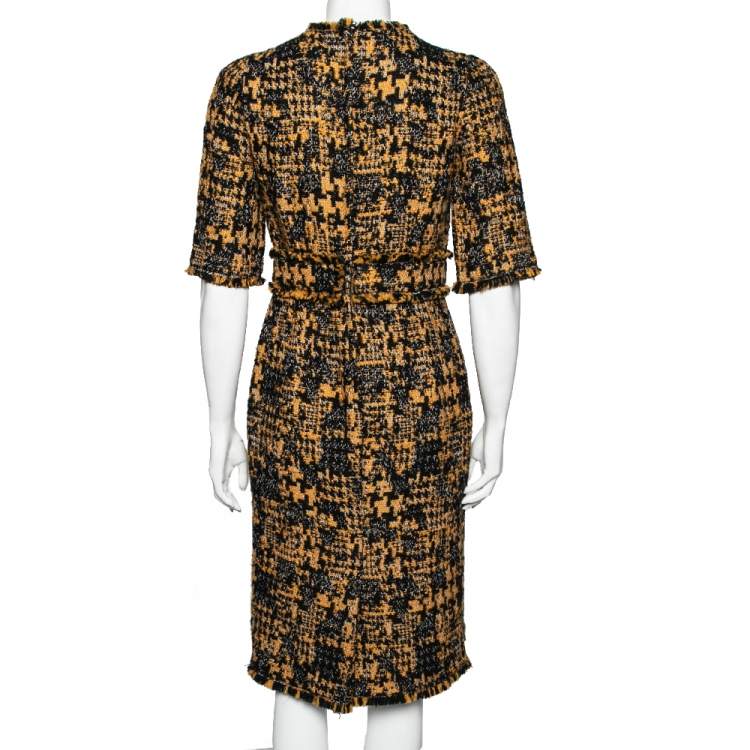 Pre Owned Dolce & Gabbana Yellow and Black Tweed Dress M