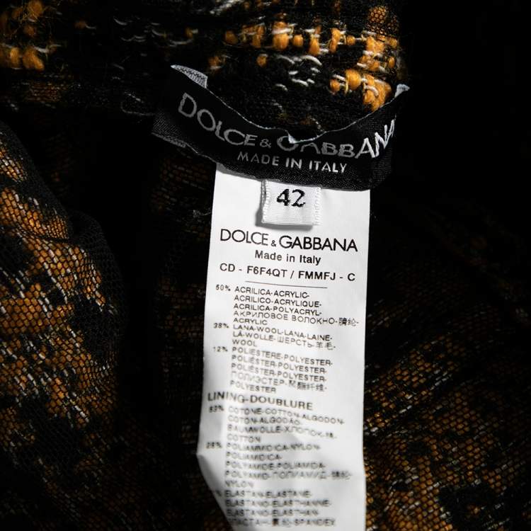 Pre Owned Dolce & Gabbana Yellow and Black Tweed Dress M