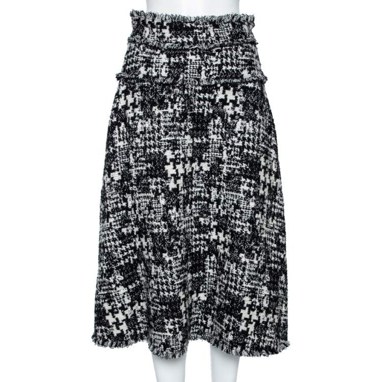 Pre Owned Dolce & Gabbana Monochrome Patterned Tweed Midi Skirt M
