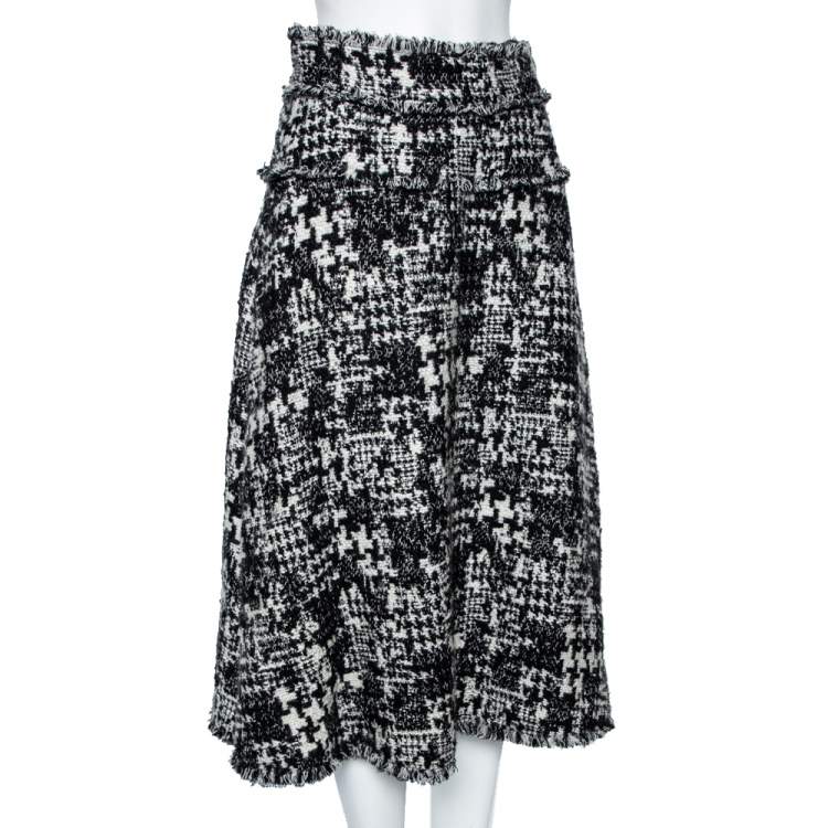 Pre Owned Dolce & Gabbana Monochrome Patterned Tweed Midi Skirt M