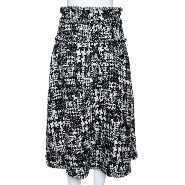 Pre Owned Dolce & Gabbana Monochrome Patterned Tweed Midi Skirt M