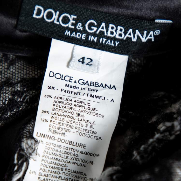 Pre Owned Dolce & Gabbana Monochrome Patterned Tweed Midi Skirt M